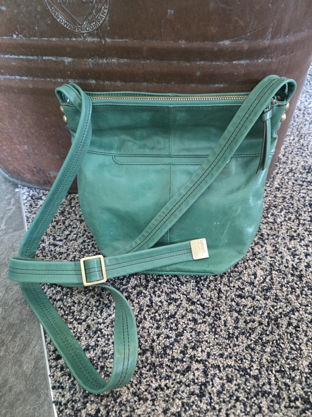 HOBO Green Leather Bucket Satchel Crossbody Bag Vintage Soft Leather Y2K - Picture 4 of 16